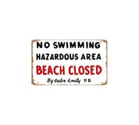 Biopracess Amity Island Poster du film Jaws - Impression « Beach Closed » - Inscription « No Swimming Cult » - Plaque en métal rétro vintage - Décoration murale - 20,3 x 30,5 cm
