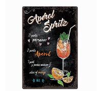 Biopracess Aperol Spritz Plaque murale en métal rétro vintage pour recette de cocktail 20,3 x 30,5 cm