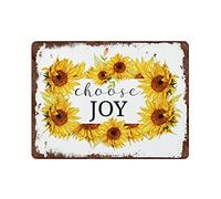 Biopracess Choose Joy - Plaque d'art vintage - Impression inspirante - Plaque d'art - Poster - Tournesol - Plaque en métal rétro vintage - Décoration murale - 20,3 x 30,5 cm