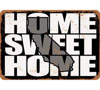Biopracess Home Sweet Home California Plaque en métal rétro pour décoration d'intérieur Noir/gris 20,3 x 30,5 cm