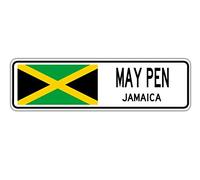 Biopracess May Pen, plaque de rue de la Jamaïque, drapeau jamaïcain, ville, campagne, mur, cadeau, panneau de rue, 10,2 x 40,6 cm