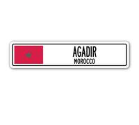 Biopracess Panneau de rue Agadir Maroc Drapeau Maroc, Ville, Pays, Route, Cadeau, Plaque de rue 10,2 x 40,6 cm