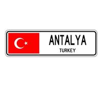 Biopracess Panneau de rue Antalya, Turquie, drapeau turc, ville, campagne, route, cadeau, panneau de rue, 10,2 x 40,6 cm