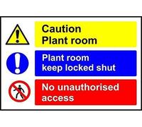 Biopracess Panneau de sécurité en aluminium avec inscription « Caution Plant Room » - Keep Locked Shut No Unauthorised Access - 20,3 x 30,5 cm