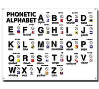 Biopracess Panneau en métal phonétique avec carte alphabet, alpha, zoulou, abc, carte, nautique - 20,3 x 30,5 cm