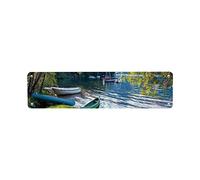 Biopracess Panneau moderne en métal avec motif paysage du lac Bohinj avec bateaux, canoës, parc national Triglav, Alpes Juliennes, Slovénie - 40 x 10 cm - Panneau d'affichage pour intérieur et