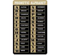 Biopracess - Plaque Alphabétique Phonétique en Aluminium - Alphabet Phonétique Militaire - Plaque Métallique - Style Rétro Vintage - Affiche Murale en Métal - Décoration Murale - 20,3 x 30,5 Cm