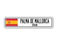 Biopracess Plaque de rue Palma de Majorque en aluminium avec drapeau espagnol - 10,2 x 40,6 cm
