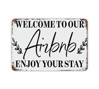 Biopracess Plaque en métal avec citations « Welcome To Our Airbnb Enjoy Your Stay » - Style rétro vintage - Décoration murale - 20,3 x 30,5 cm