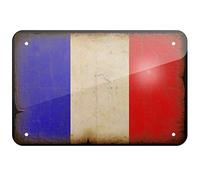 Biopracess Plaque en métal avec drapeau français au look vintage 20 x 30 cm