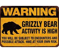 Biopracess Plaque métallique vintage en aluminium avec inscription « Warning Grizzly Bear Activity Is High » - 20,3 x 30,5 cm