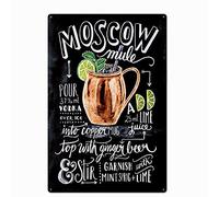 Biopracess Plaque vintage en fer | Recette de cocktail Moscow Mule - Plaque en métal antique rétro vintage - Affiche en métal - Décoration murale - 20,3 x 30,5 cm