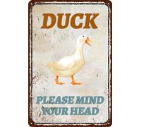 Biopracess Poster en métal avec inscription « Duck Warning Duck Please Mind Your Head » - Décoration murale - 20,3 x 30,5 cm