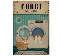 Biopracess Poster en métal Corgi Dog And Laundry - Décoration d'intérieur - Cadeau de garage - 20,3 x 30,5 cm