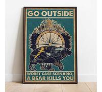 Biopracess Poster ours « Go Outside A Bear Kills You » - Décoration murale amusante - Décoration murale vintage - 20,3 x 30,5 cm