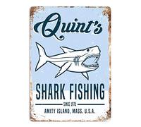 Biopracess Quint's Shark Fishing Plaque murale en métal Motif mâchoires des années 80 Décoration estivale Panneau humoristique en aluminium