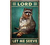 Biopracess Raccoon Lord Let Me Serve - Signe Mural en Métal - 20,3 x 30,5 cm - Thème Bar - Montage mural