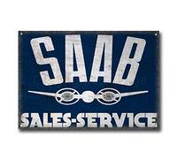 Biopracess Saab Sales Service Voiture Auto Vintage Rétro Plaque en Métal Affiche en Métal Décoration Murale Poster Mural Décoration Murale Décoration pour Maison Bureau Plaque en étain Vintage 19,8 x