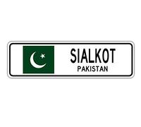 Biopracess Sialkot, Panneau de rue du Pakistan, drapeau pakistanais, ville, campagne, mur, cadeau, panneau de rue, 10,2 x 40,6 cm