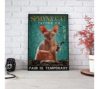 Biopracess Sphynx Cat Tattoo Co Pain Is Temporary Poster de chat Sphynx Tatouage mural amusant en métal 20,3 x 30,5 cm