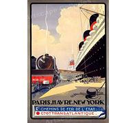 Bioprocess Affiche de voyage transatlantique style vintage années 1920 Paris Havre New York Art Décoration murale en métal 20,3 x 30,5 cm