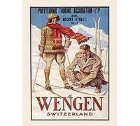 Bioprocess Affiche décorative en métal avec inscription « Ski Skiing Winter Snow Wengen Suisse » 20,3 x 30,5 cm