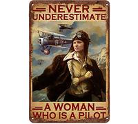 Bioprocess Affiche décorative en métal « Pilot Never Underestimate A Woman » - 20,3 x 30,5 cm
