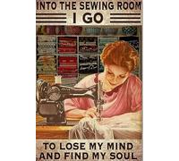 Bioprocess Affiche décorative vintage en métal avec inscription « Lady Sewing Into The Sewing Room I Go to Lose My Mind and Find My Soul » - 20,3 x 30,5 cm