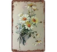 Bioprocess Affiche rétro avec fleurs marguerites blanches avec goutte de rosée - Décoration murale en métal - 20,3 x 30,5 cm