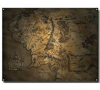 Bioprocess Panneau en métal « Lord of The Rings » - Carte de la Terre du Milieu - 20,3 x 30,5 cm - Décoration murale - Style rustique
