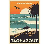 Bioprocess - Plaque en métal Taghazout Surf Anchor Point Maroc - 30 x 20 cm - Mot et citation - Moderne - Montage mural - Décoration maison salle de bain - Cadeau