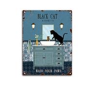 Bioprocess Plaque en métal vintage pour salle de bain - Motif chat noir - 20,3 x 30,5 cm