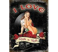 Bioprocess Plaque murale en métal style Love Rock Roll Music 1950 Cadeau Pub Club Café Bar Décoration murale Décoration murale Affiche rétro 20,3 x 30,5 cm