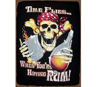 Bioprocess Plaque murale publicitaire en métal Time Flies Rhum Pirate de style vintage - Plaque en métal - Décoration en métal - Affiche A3 - 20,3 x 30,5 cm