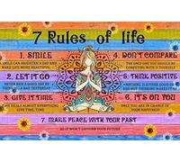 Bioprocess Poster 7 règles de vie, toile de Bouddha de yoga, citations de vie, art mural sur toile de style Oild Paig, décoration murale, affiche en métal 20,3 x 30,5 cm