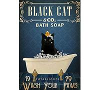Bioprocess Poster Chat noir et savon de bain Lavez votre patte - Poster chat noir - Affiche d'art de chat noir - Décoration murale - 20,3 x 30,5 cm