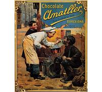 Bioprocess Poster Chocolat Amatller Barcelone 1913 Street Chef Cook Vintage Repro Style rétro Décoration murale Métal Plaque en métal 20,3 x 30,5 cm