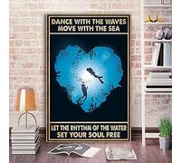 Bioprocess Poster mural en métal avec la danse de plongée sous-marine avec les vagues se déplaçant avec la mer 20,3 x 30,5 cm