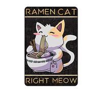 Bioprocess Poster mural rétro en aluminium Motif chat Ramen 20,3 x 30,5 cm