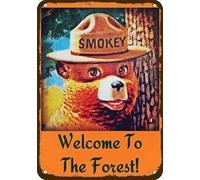Bioprocess Smokey The Bear Plaque murale rustique en métal avec inscription Welcome To The Forest 20,3 x 30,5 cm