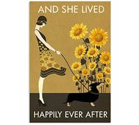 Bioprocess Tournesol Vintage Girl Lived Happily Teckel Décoration d'intérieur Poster Décoration murale Panneau en métal Poster 20,3 x 30,5 cm