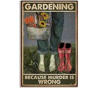 Bioputty Gardening Because Murder is Wrong Sunflower, 30,5 x 20,3 cm, poster vintage drôle décoration murale art cadeau rétro image en métal