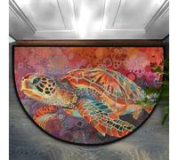Bioputty Paillasson demi-rond en forme de tortue aquarelle pour entrée intérieure, animal de l'océan, paillasson d'entrée en demi-cercle, paillasson d'intérieur et d'extérieur, tapis d'entrée