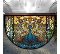 Bioputty Paillasson demi-rond motif animal ethnique paon antidérapant demi-cercle aztèque coloré oiseau intérieur semi-cercle lavable tapis de sol de salle de bain tapis d'entrée tapis de bienvenue