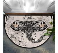 Bioputty Paillasson demi-rond, motif ethnique éléphant africain, antidérapant, absorbant, tapis de bienvenue pour porte d'entrée, tapis de sol semi-circulaire discret pour la maison, la cuisine, le