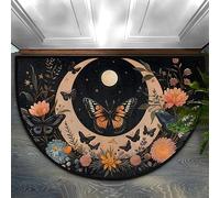 Bioputty Paillasson demi-rond, motif lune et papillon, fleur, antidérapant, absorbant, tapis de bienvenue pour porte d'entrée, tapis de sol semi-circulaire discret pour la maison, la cuisine, le