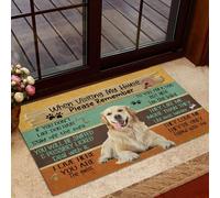 Bioputty Paillasson d'intérieur amusant Visiting My House Please Remember Golden Retriever Dog Rules Welcome Paillasson Tapis d'entrée Tapis de bain décoratif pour la maison ou la cuisine Tapis de
