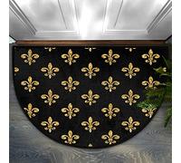 Bioputty Paillasson d'intérieur demi-rond motif fleur de lys doré et noir, absorbant, tapis de sol semi-circulaire ethnique, pour la maison, la cuisine, 45,7 x 76,2 cm