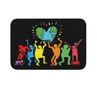 Bioputty Paillasson durable 40,6 x 61 cm, art abstrait dansant Haring Art Tapis d'entrée Keith géométrique graffiti cuisine salle de bain tapis de garage