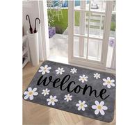 Bioputty Paillasson gris printanier à motif floral pour porte d'entrée, motif fleurs blanches, paillasson décoratif antidérapant et lavable pour intérieur ou extérieur, porche, décoration de chambre,